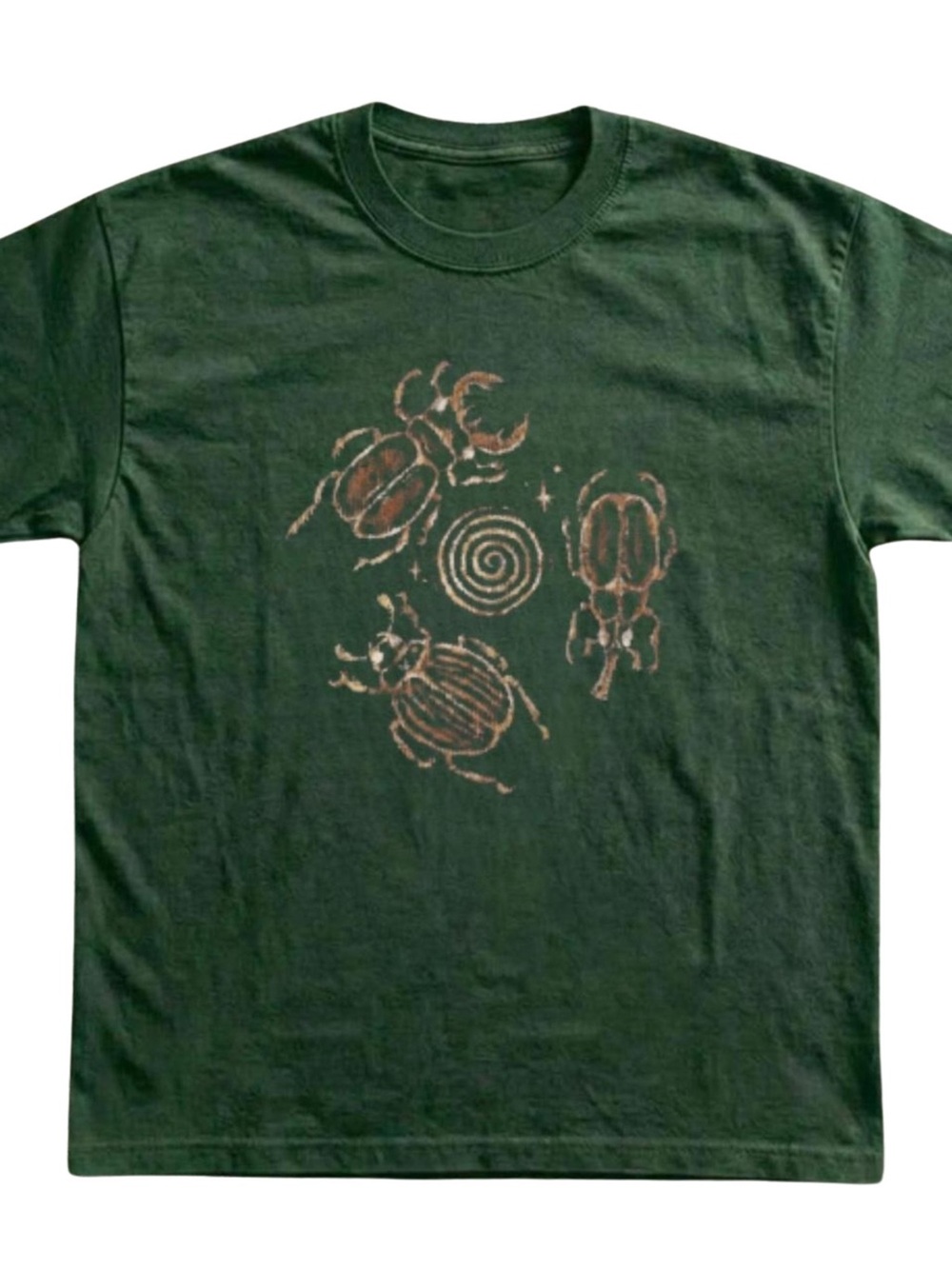 Dark Green Short Sleeve Tee with Copper Beetle Graphic